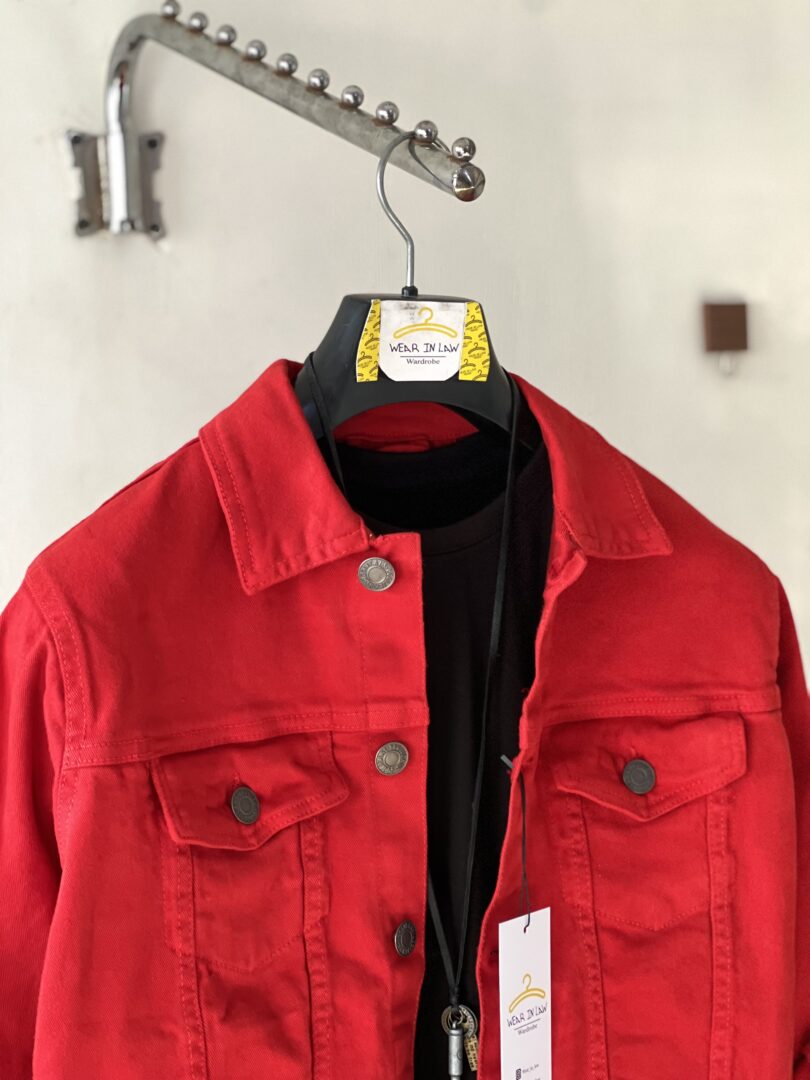 Red premium denim jacket - Image 2