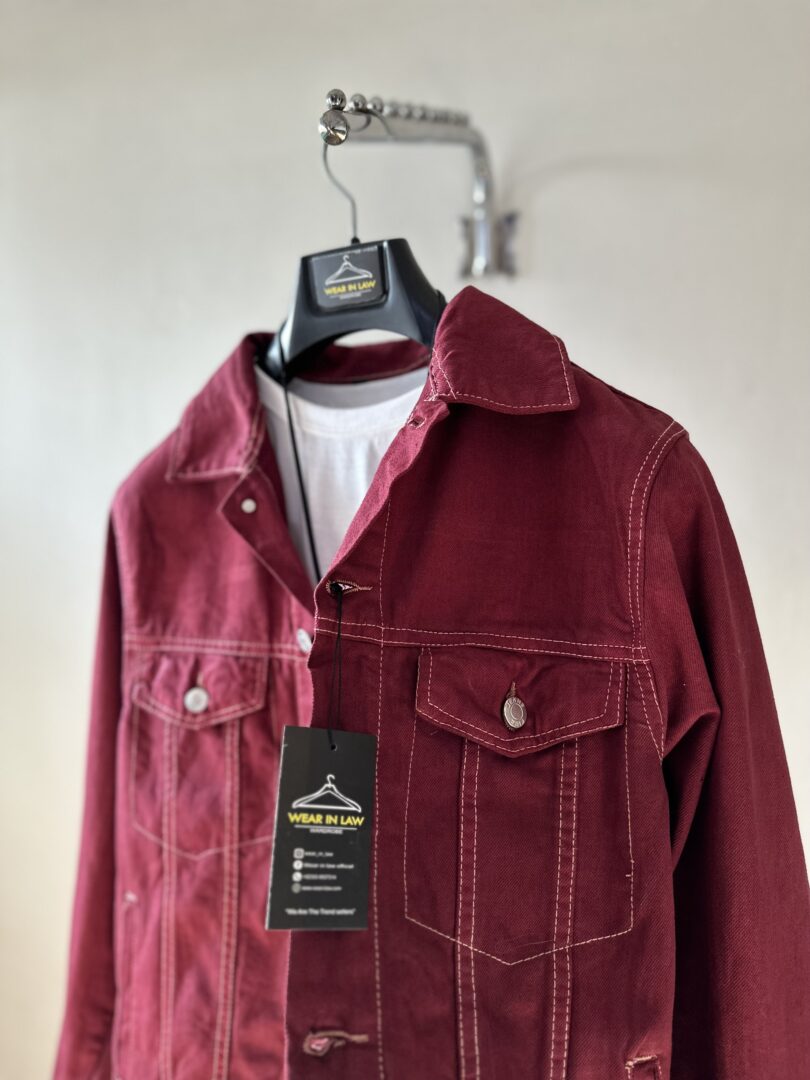 maroon premium denim jacket - Image 2