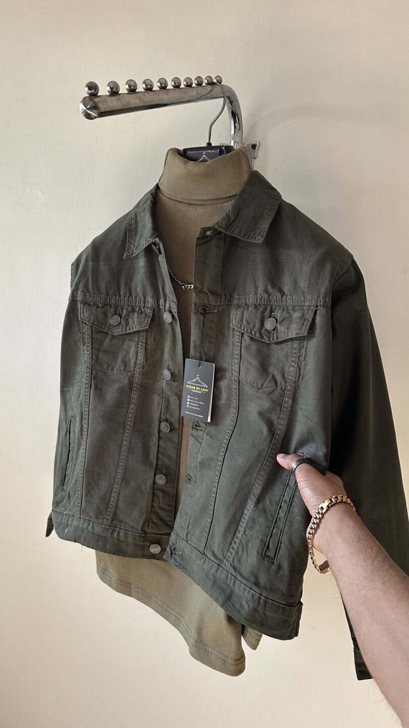 Olive green denim jacket - Image 2