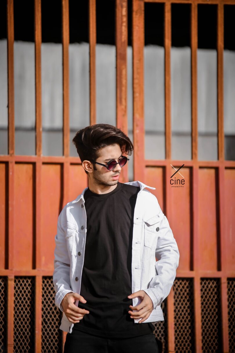 White plain denim jacket