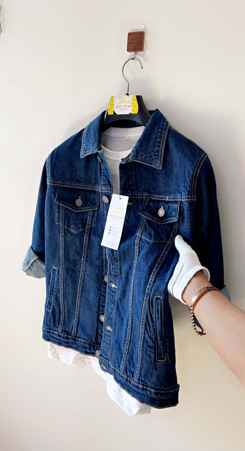 Dark blue plain denim jacket - Image 2