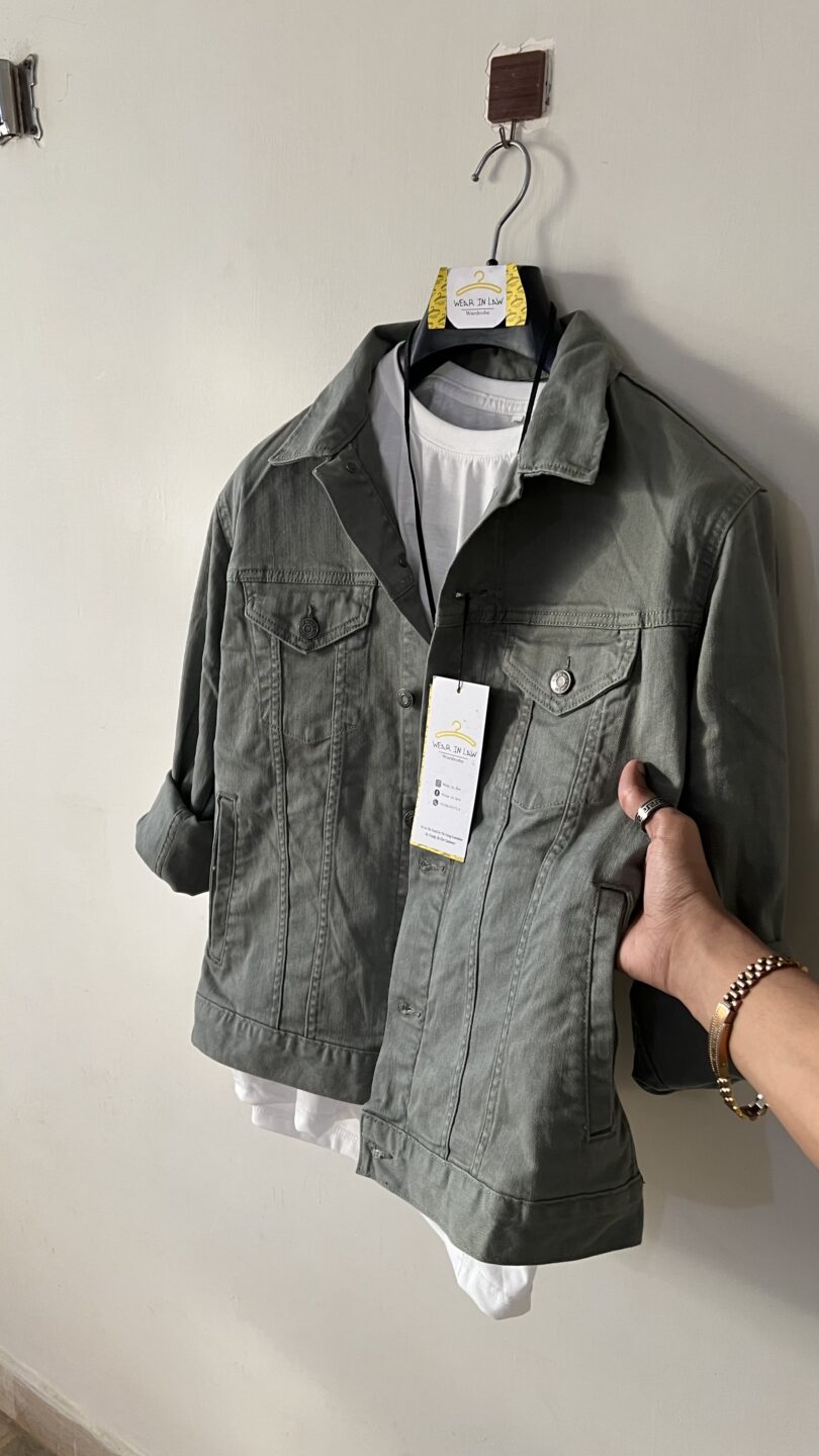Leaf olive denim jacket - Image 2