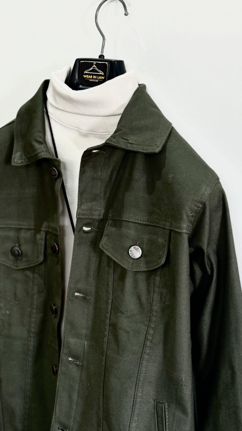 Deep olive denim jacket - Image 2